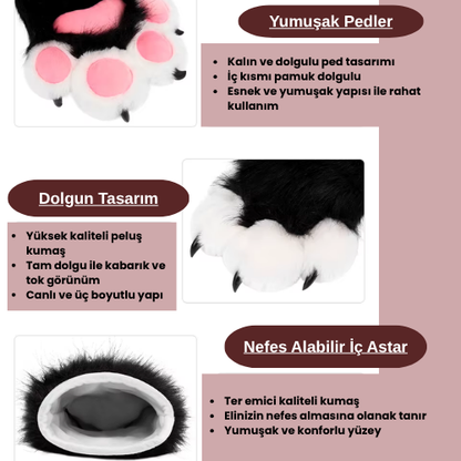 Peluş Pati Eldiven – Yumuşak, Sevimli, Hafif – Aksesuar & Hediye İçin İdeal